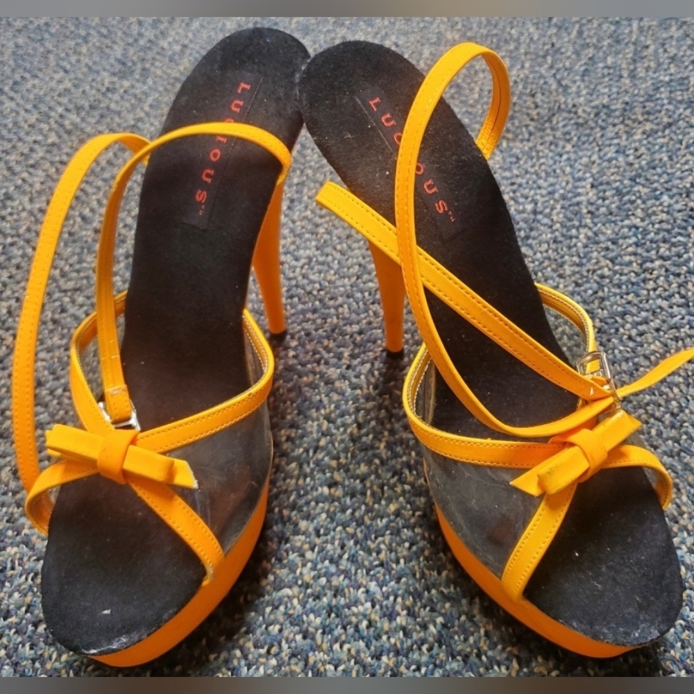 Sexy Lucious Orange Bow-Strap Stripper Platform/Pole Dancing High Heels, 8.5! 🍁